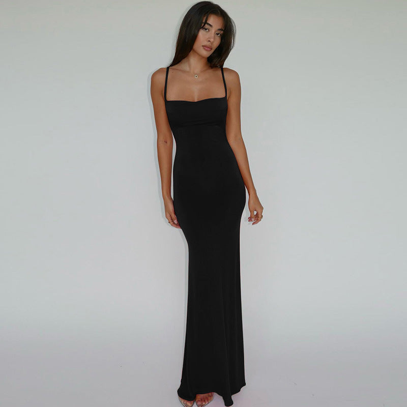 Thin Strap Square Neck Back Mermaid Dress