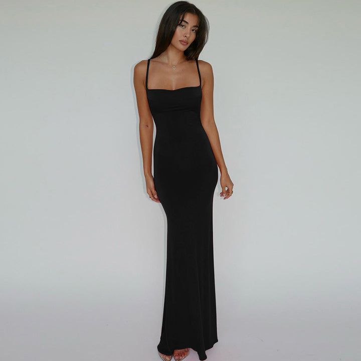 Thin Strap Square Neck Back Mermaid Dress