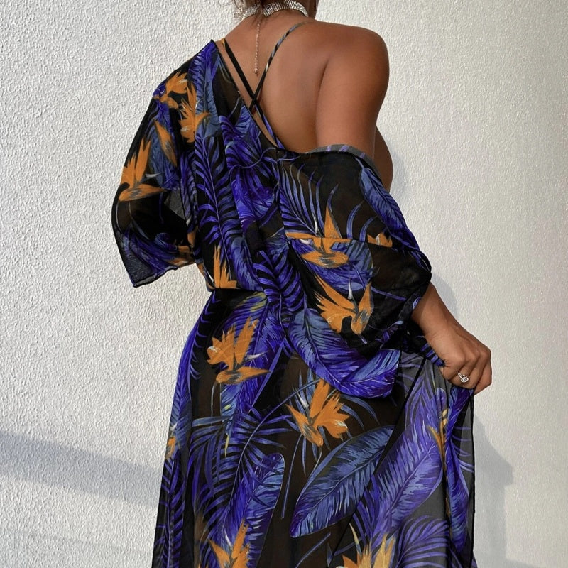 Tropical Seduction Robe Plunge Swimsuit Set