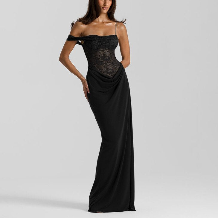 Off-Shoulder Lace Corset Maxi Dress Gown