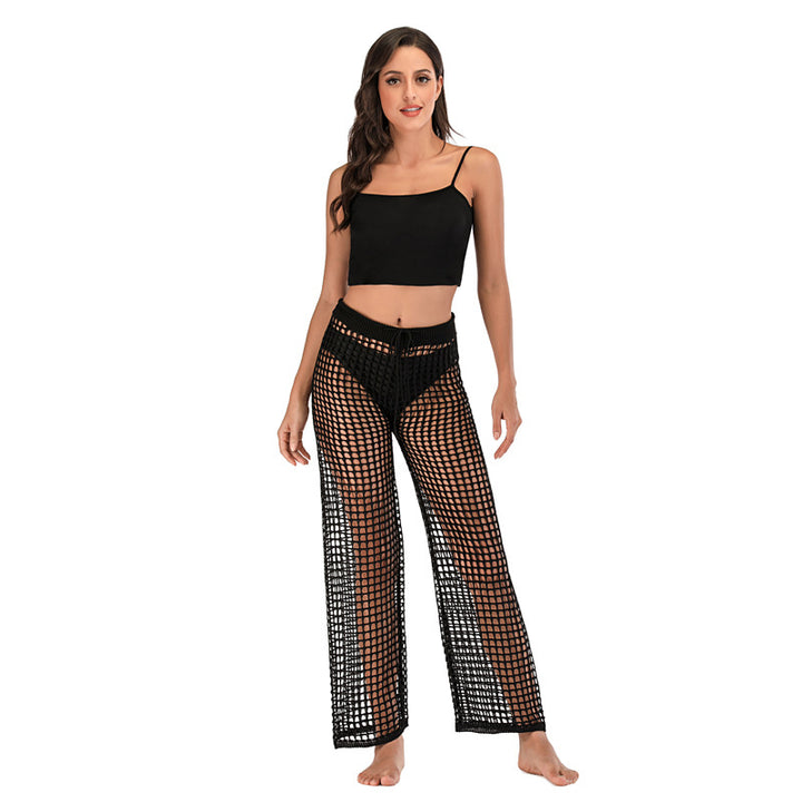 Fishnet Crochet Drawstring Flare Cover Up Pants