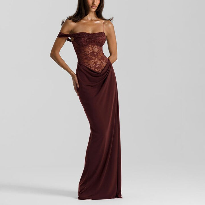 Off-Shoulder Lace Corset Maxi Dress Gown