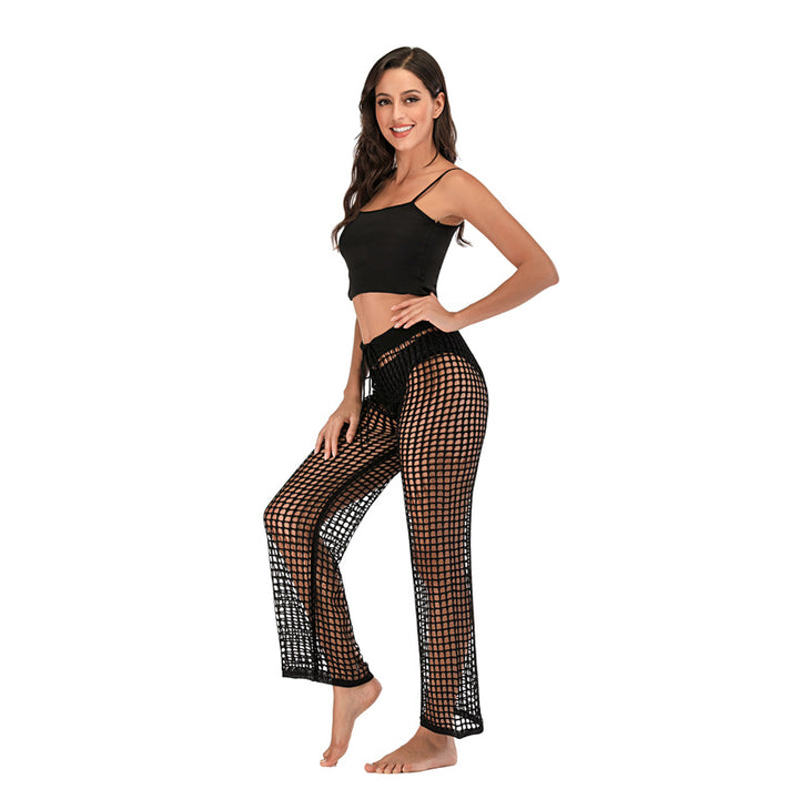 Fishnet Crochet Drawstring Flare Cover Up Pants