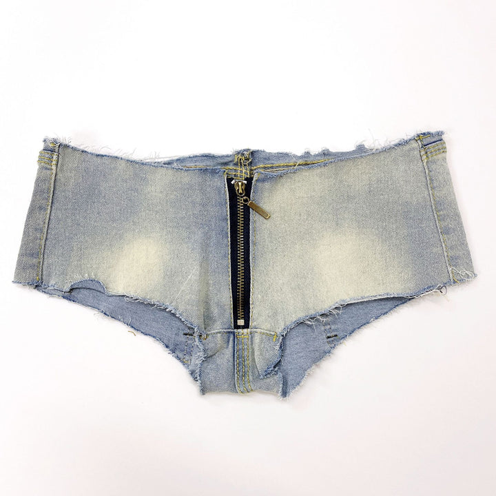 Distressed Front Zip Micro Denim Booty Shorts