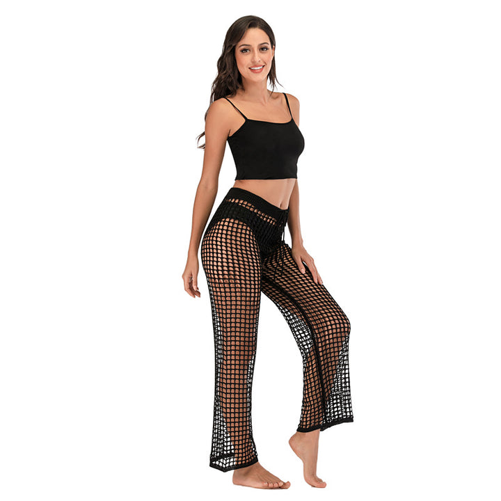 Fishnet Crochet Drawstring Flare Cover Up Pants