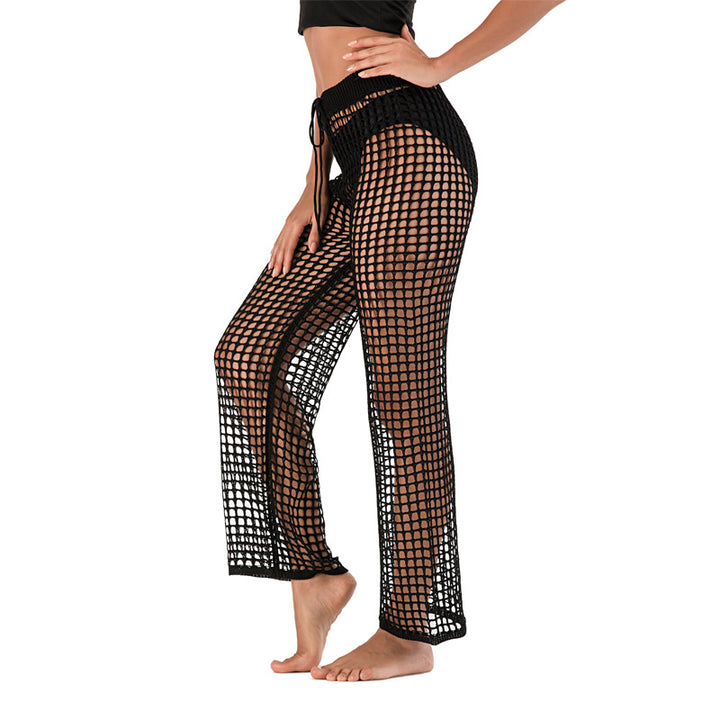 Fishnet Crochet Drawstring Flare Cover Up Pants