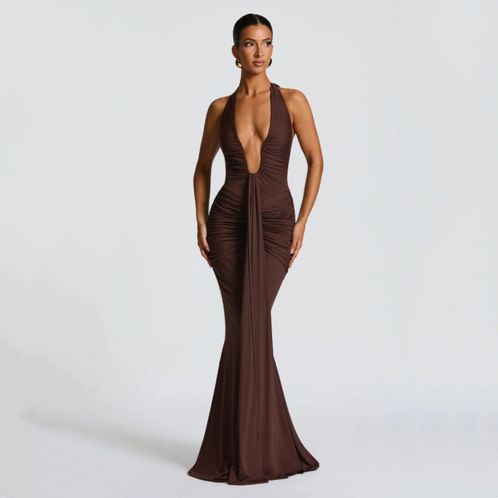 Halter Deep V Mermaid Maxi Dress