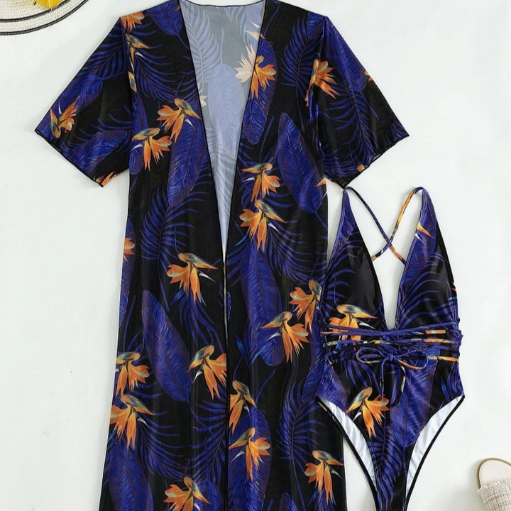 Tropical Seduction Robe Plunge Swimsuit Set