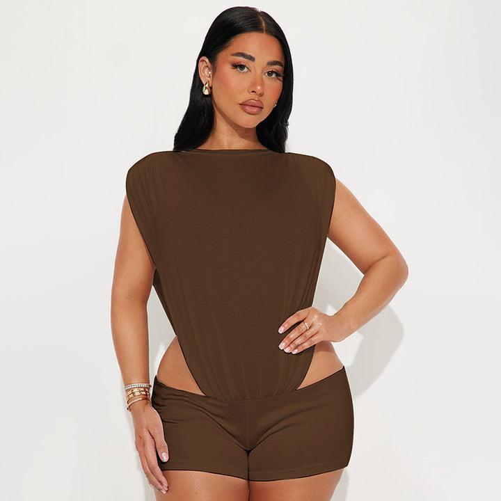 Sleeveless Round Neck Cutout Top And Shorts Outfit Set