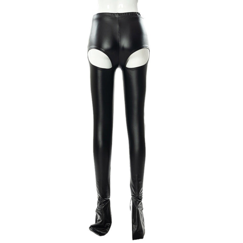 Leather Cutout Flare Pants