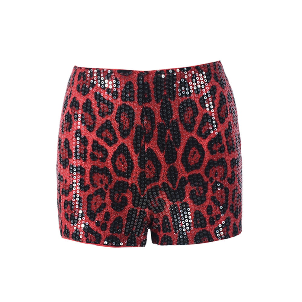 Leopard Print Sequin Mini Shorts