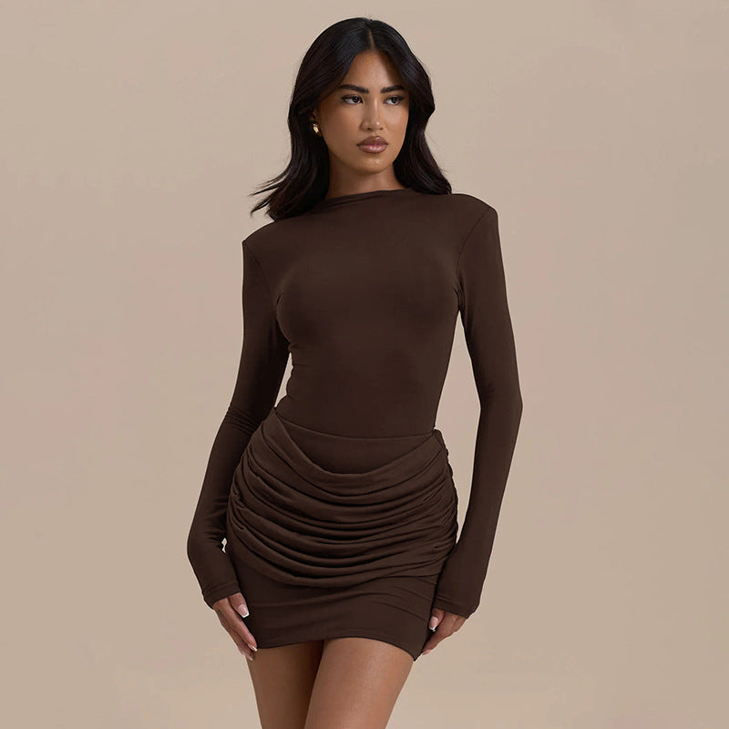 Long Sleeve Mock Neck Ruched Bodycon Dress