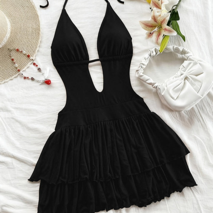 Halter Cutout Ruffle Skirt