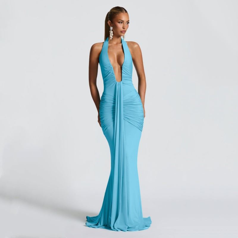 Halter Deep V Mermaid Maxi Dress