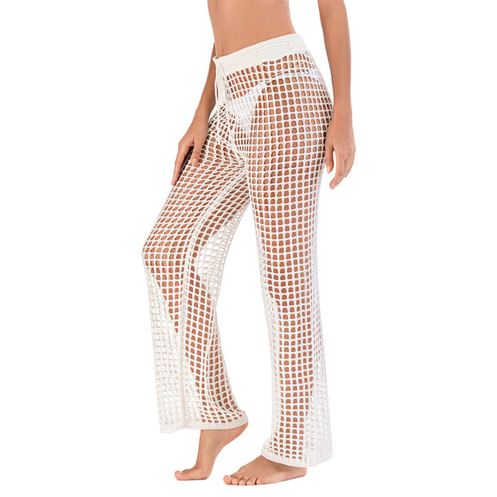 Fishnet Crochet Drawstring Flare Cover Up Pants