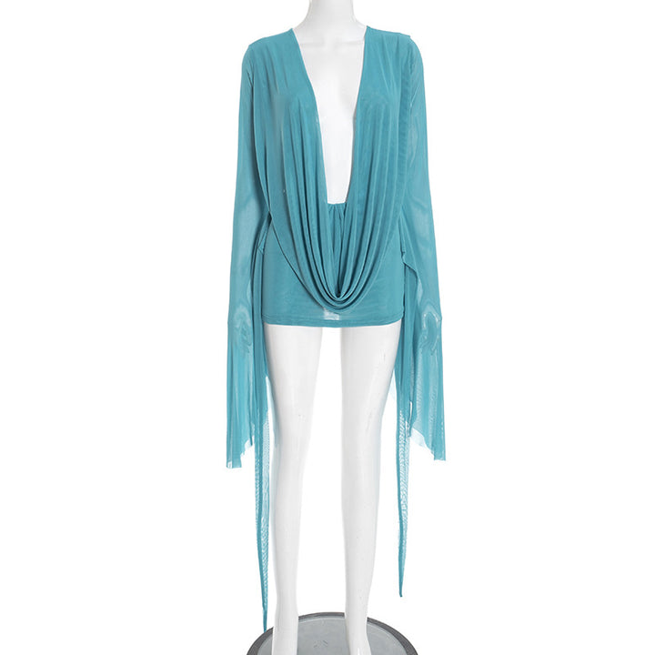 Flare Long Sleeve Draped Dress