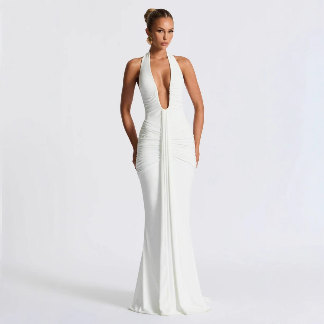Halter Deep V Mermaid Maxi Dress