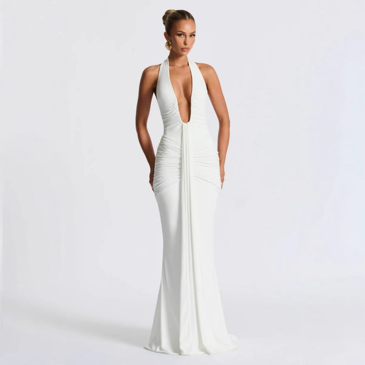 Halter Deep V Mermaid Maxi Dress