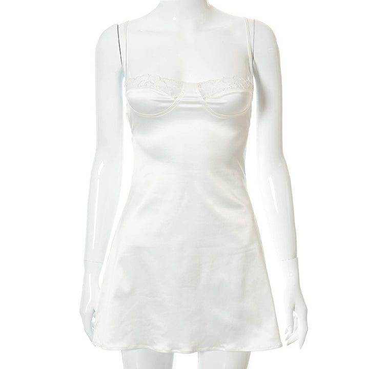 Lace Trim Bustier Satin Slip Nightgown