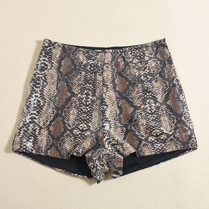 Leopard Print Sequin Mini Shorts