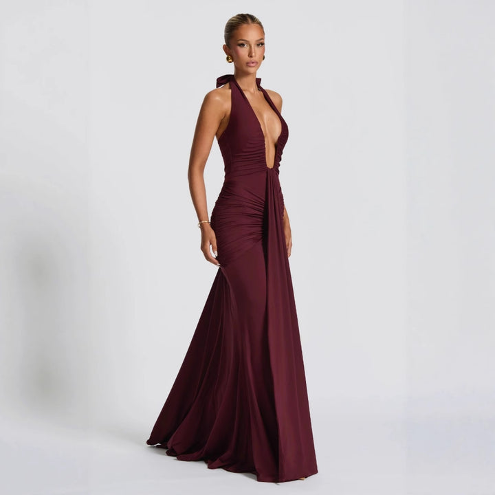 Halter Deep V Mermaid Maxi Dress