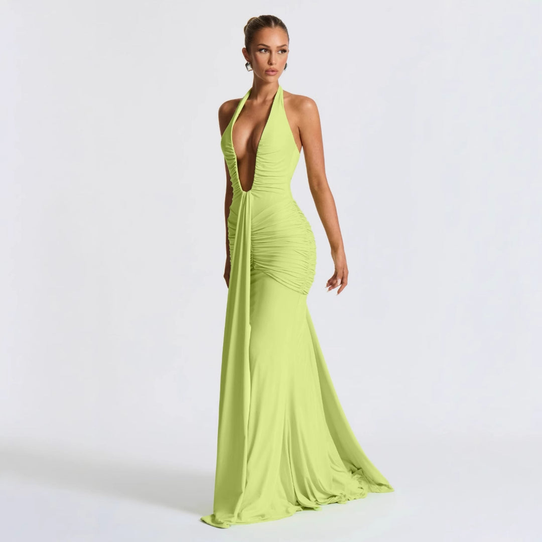 Halter Deep V Mermaid Maxi Dress