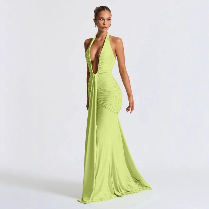 Halter Deep V Mermaid Maxi Dress