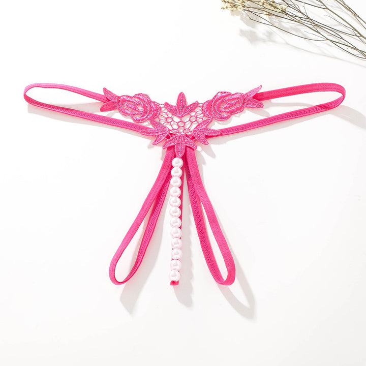 Floral Lace Pearl Open Crotch G-String
