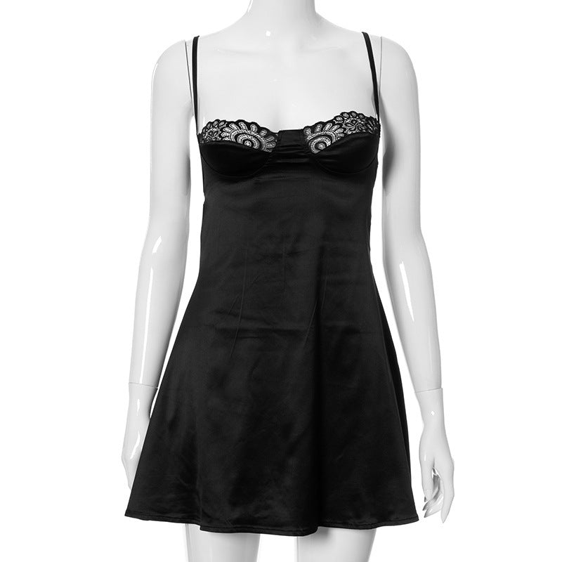 Lace Trim Bustier Satin Slip Nightgown