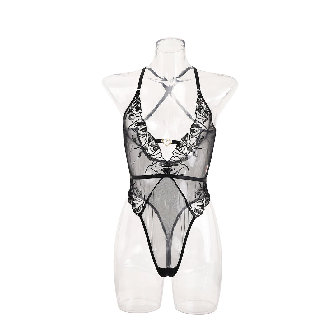 Sheer Mesh Heart Detail Bodysuit