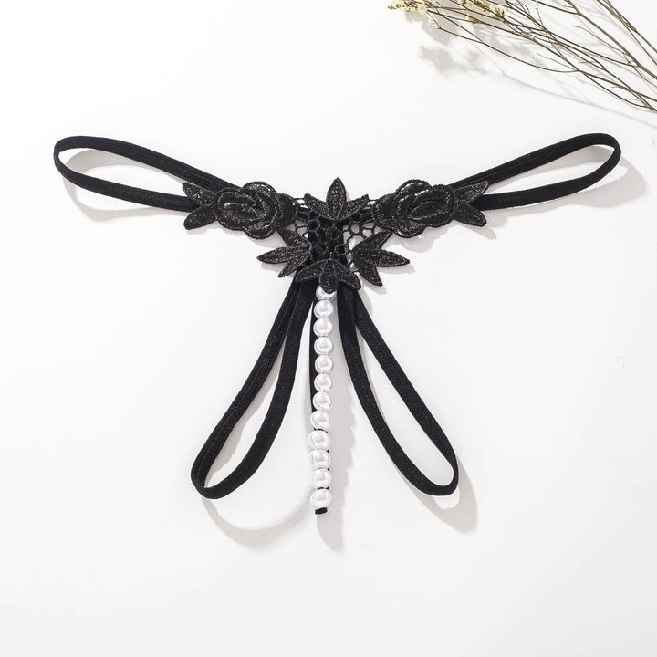 Floral Lace Pearl Open Crotch G-String