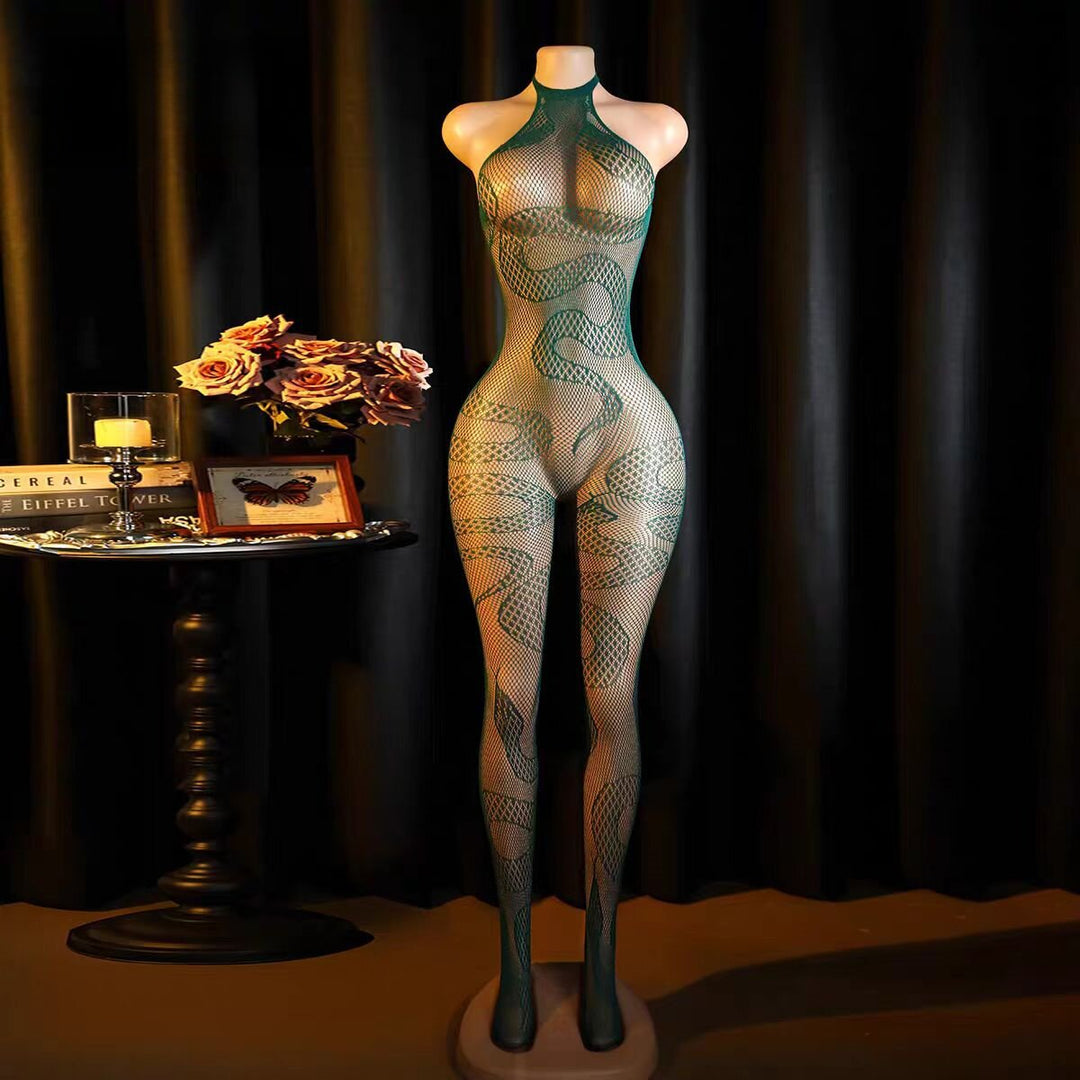 Snake Pattern Halter Fishnet Bodystocking