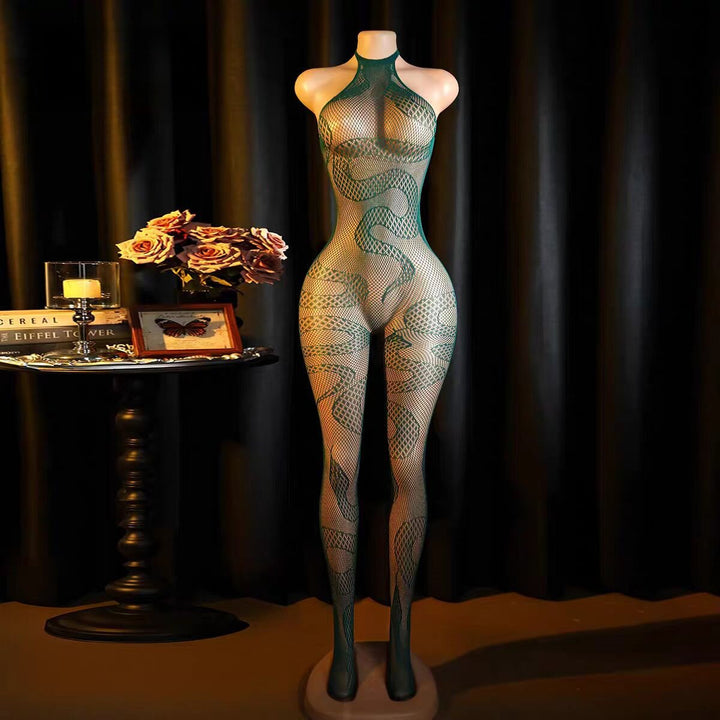 Snake Pattern Halter Fishnet Bodystocking