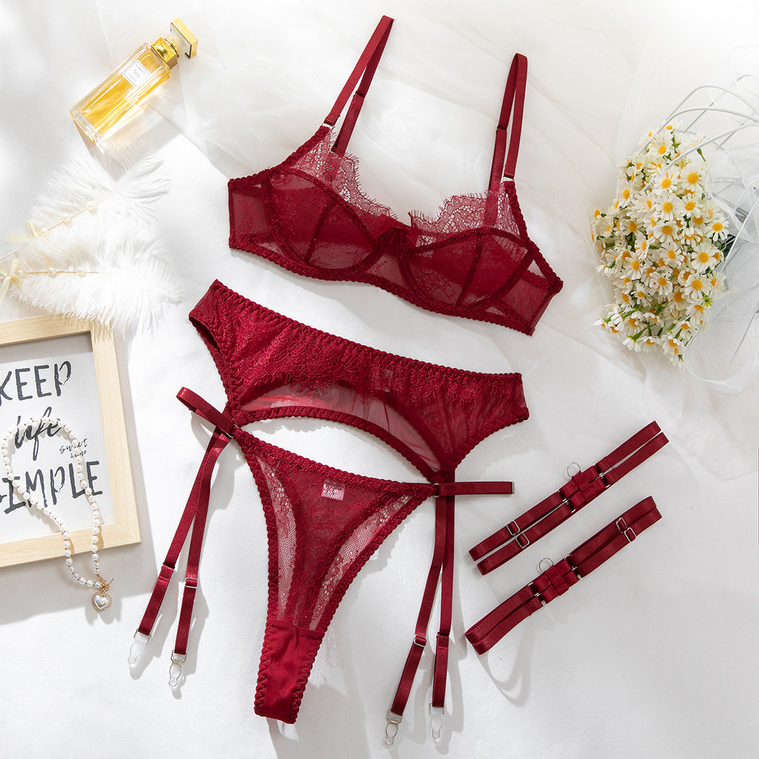 Temptation Unleashed Sheer Garter Lingerie Set