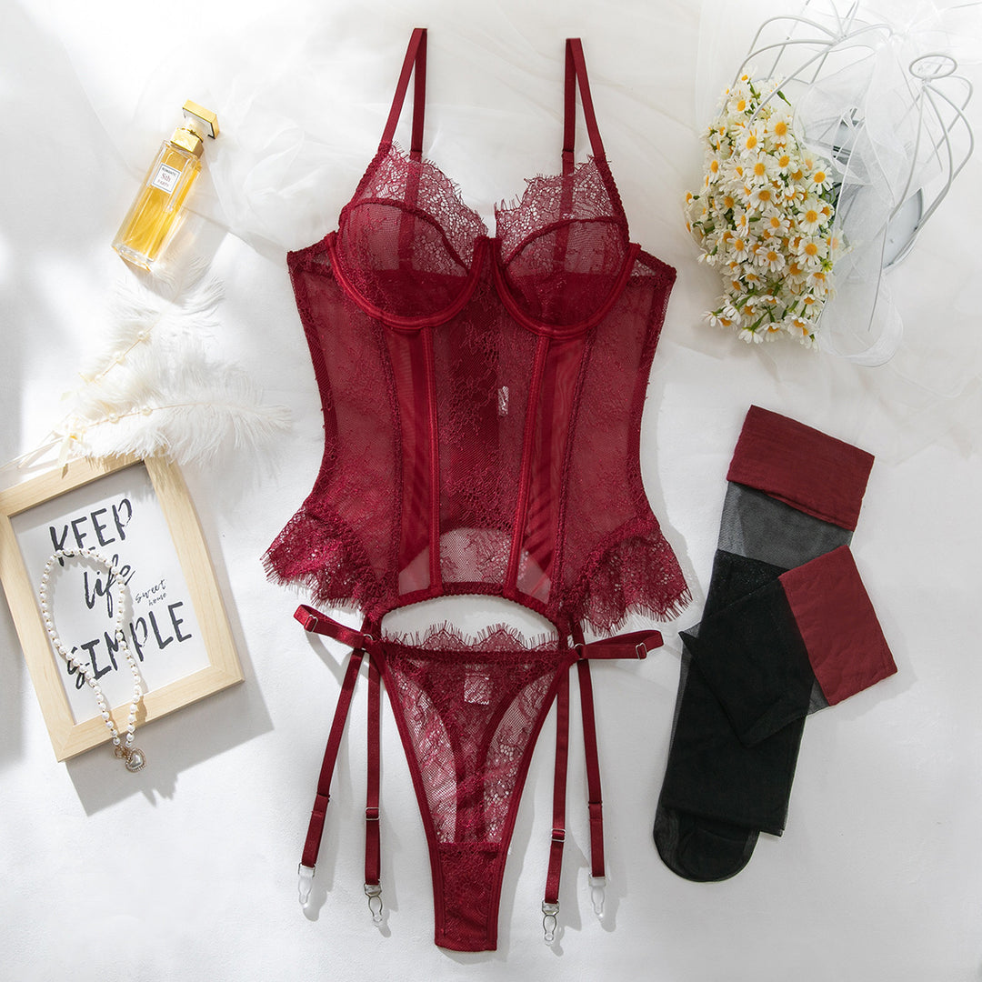 Enchanting Allure Sheer Corset & Suspender Set
