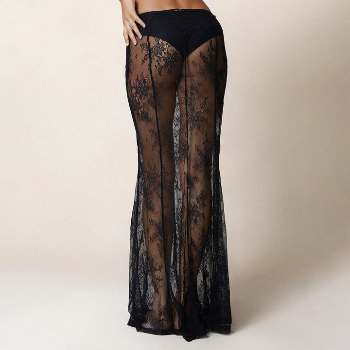 Sheer Intricate Floral Lace High-Waist Pants