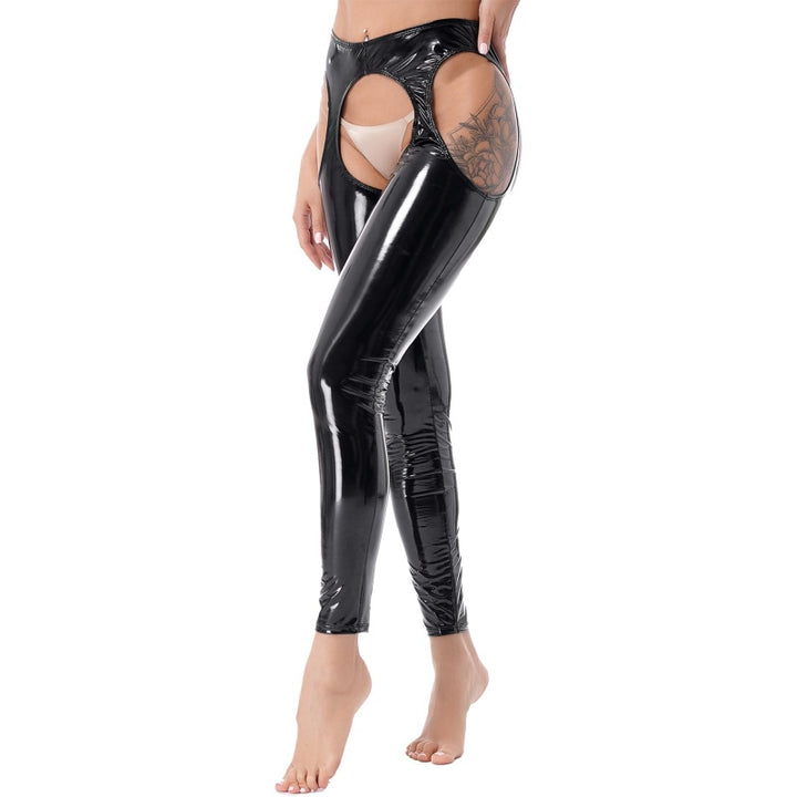 Glossy Patent Hip Cutout Skinny Leggings