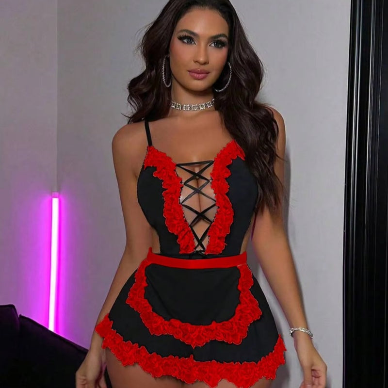 Seductive Lace-Up French Maid Mini Dress