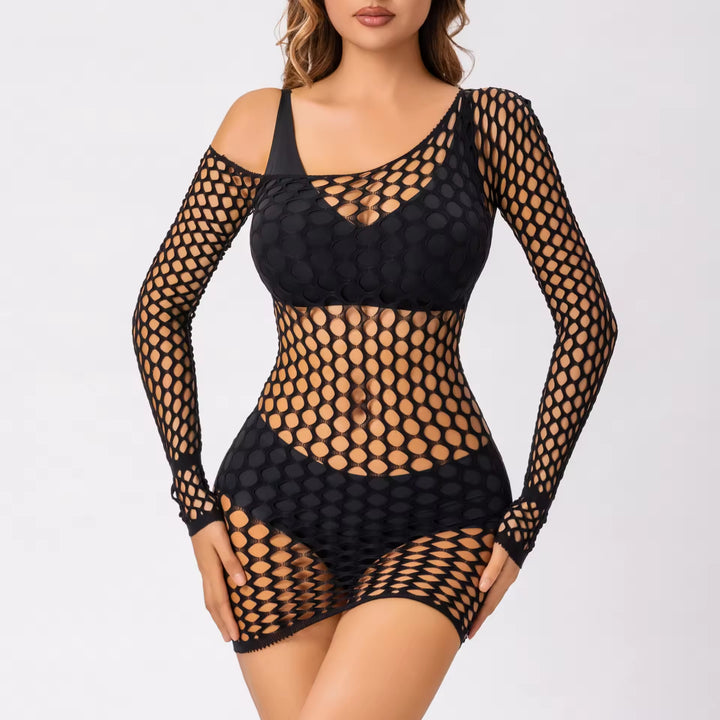 Midnight Mesh One-Shoulder Seduction Dress