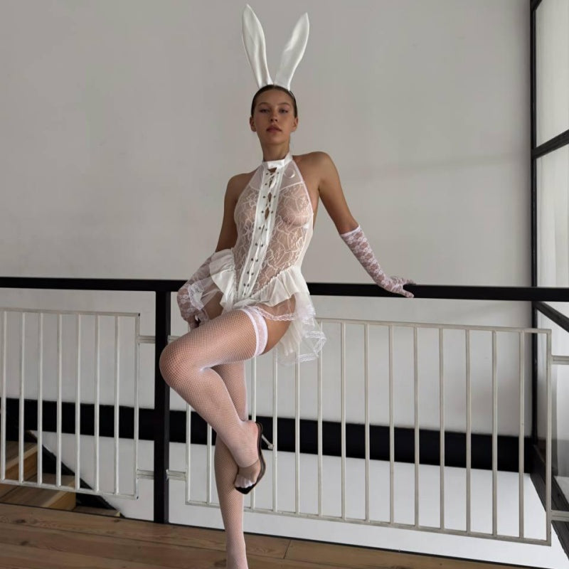Sexy Bunny Girl Lace Bodysuit Set