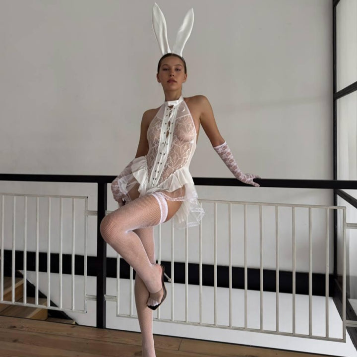 Sexy Bunny Girl Lace Bodysuit Set