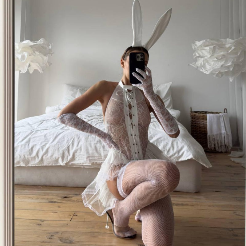 Sexy Bunny Girl Lace Bodysuit Set