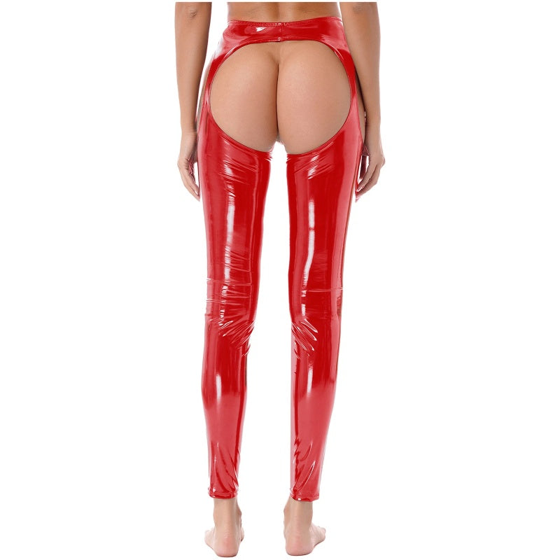 Glossy Patent Hip Cutout Skinny Leggings