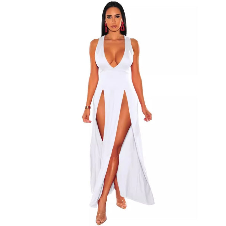 Deep V Neck High Slit Maxi Dress