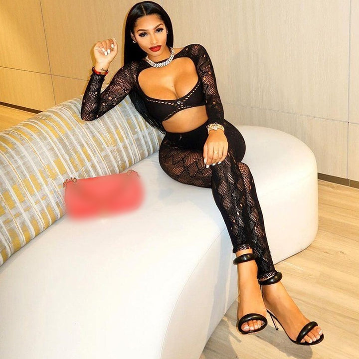 Snake Pattern Fishnet Outfit Set