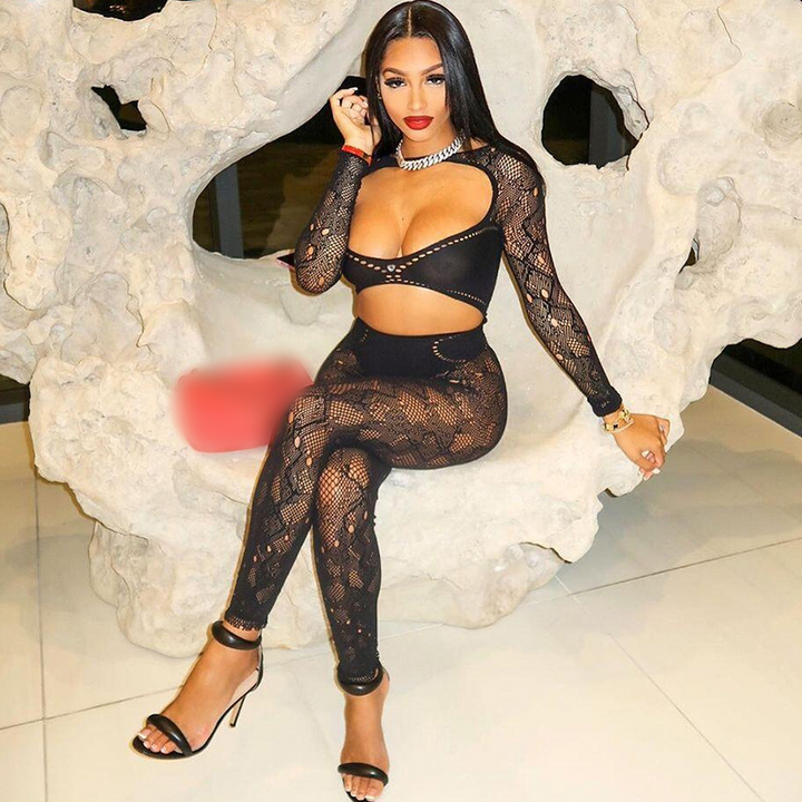 Snake Pattern Fishnet Outfit Set