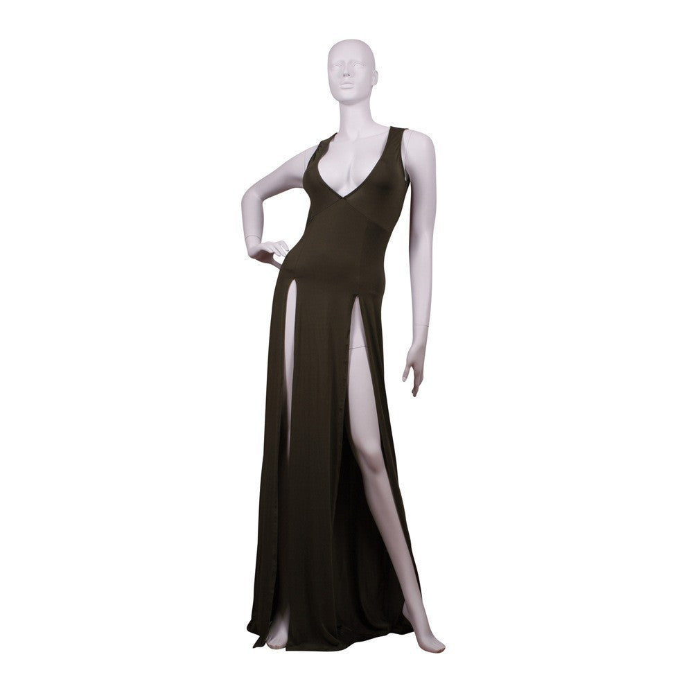 Deep V Neck High Slit Maxi Dress