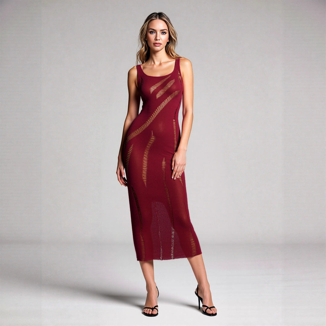 Sheer Mesh Cutout Bodycon Maxi Dress
