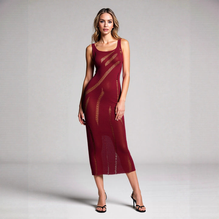 Sheer Mesh Cutout Bodycon Maxi Dress