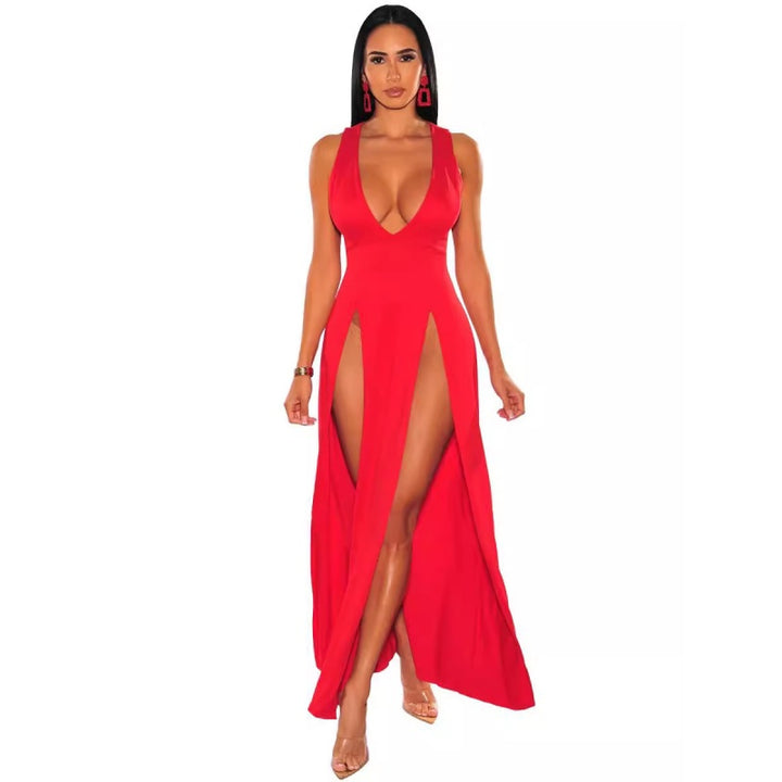 Deep V Neck High Slit Maxi Dress